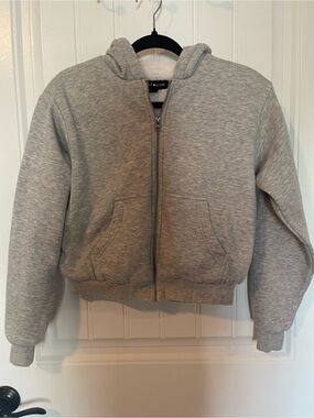 Grey Hooded crop Zip Jacket for girls. junior size xs
